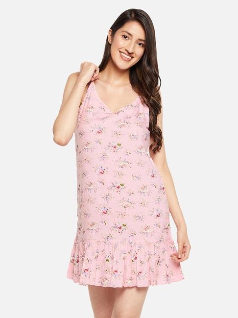 hypernation-pink-rayon-floral-print-babydoll-night-dress