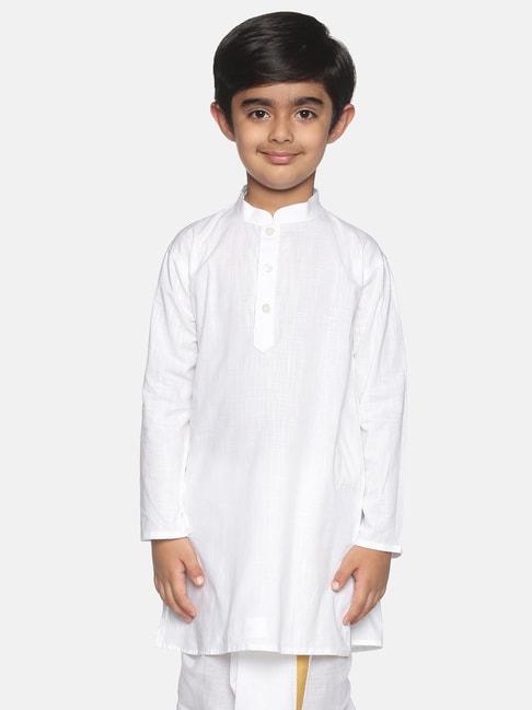 Sethukrishna Kids White Solid Full Sleeves Kurta