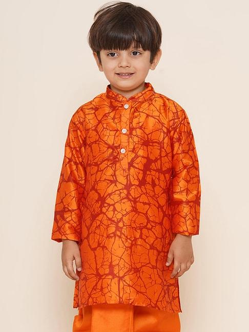 Sethukrishna Kids Dark Orange Printed Full Sleeves Kurta