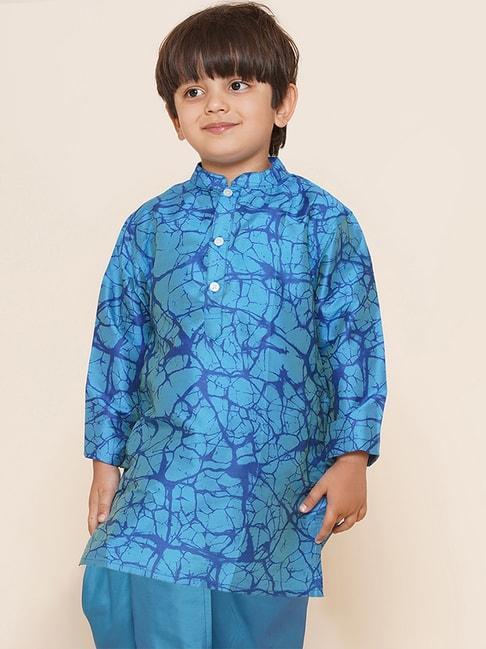 Sethukrishna Kids Turquoise Printed Full Sleeves Kurta