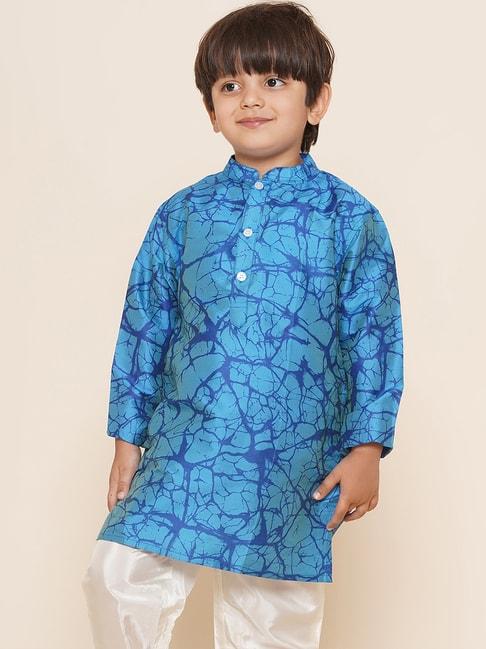 Sethukrishna Kids Turquoise Printed Full Sleeves Kurta