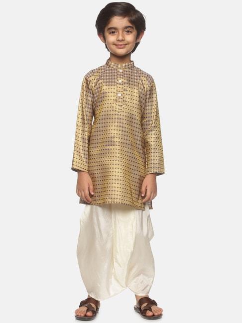 sethukrishna-kids-gold-&-cream-printed-full-sleeves-kurta-with-dhoti