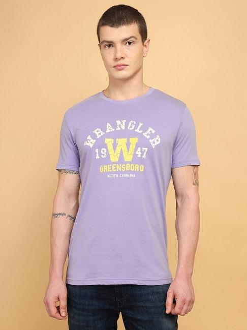 Wrangler Purple Cotton Regular Fit Printed T-Shirt