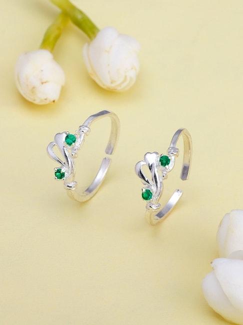 GIVA 92.5 Sterling Silver Graceful Emerald Toe Rings