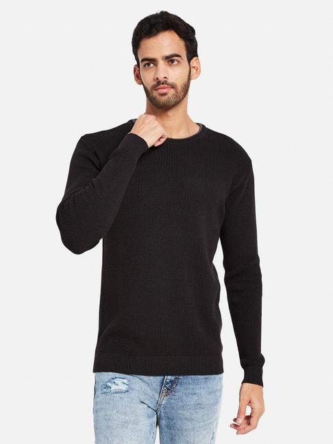 mettle-black-cotton-regular-fit-sweater