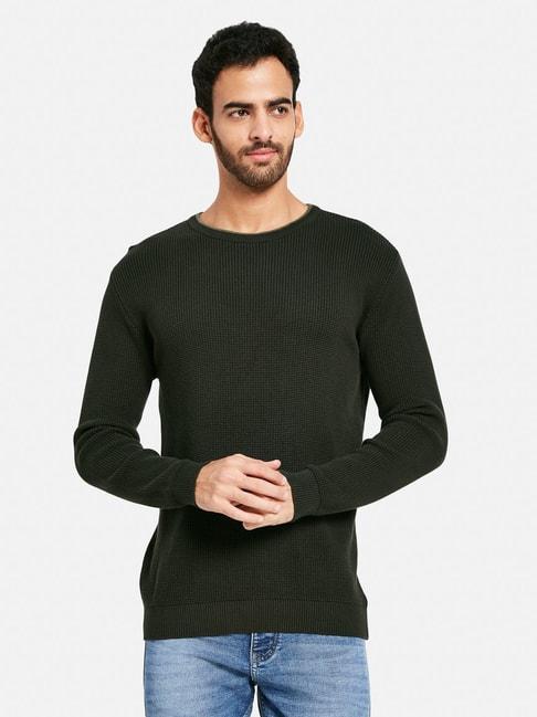 mettle-olive-cotton-regular-fit-sweater