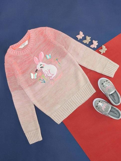 Pantaloons Junior Pink Embroidered Full Sleeves Sweater