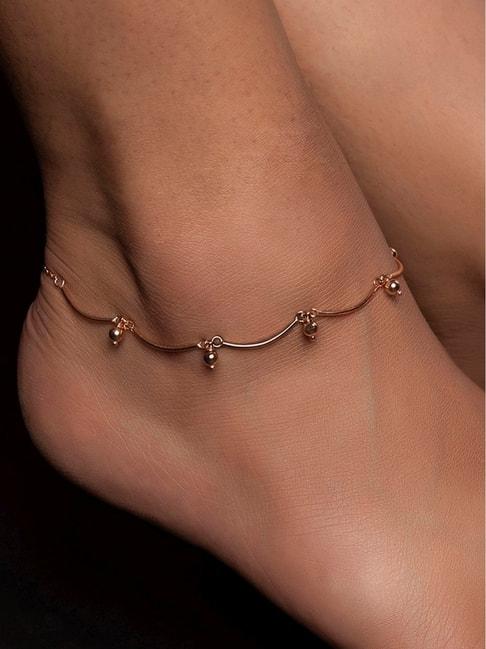 Zavya 925 Sterling Silver Rose Beaded Inflexible Anklets For Women