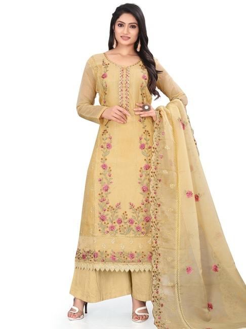 Stylee LIFESTYLE Yellow Embroidered Unstitched Dress Material