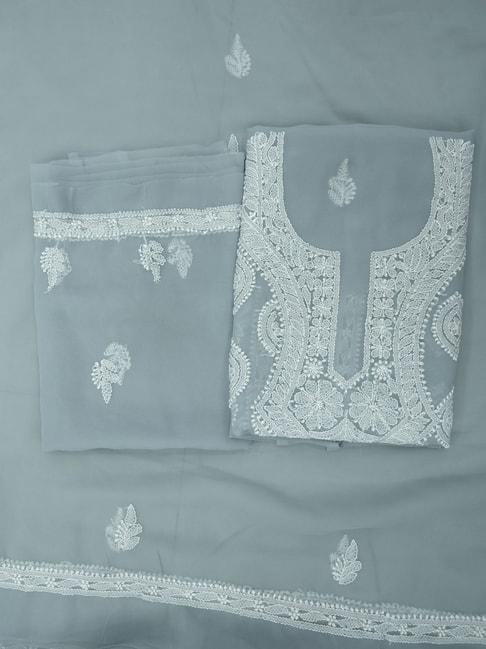 PARAMOUNT CHIKAN Grey Georgette Chikankari Unstitched Dress Material