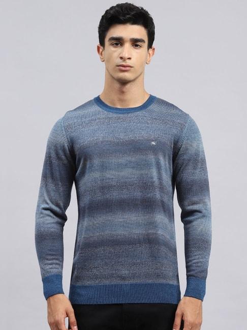 Monte Carlo Dark Blue Regular Fit Self Pattern Sweater