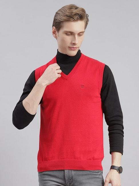Monte Carlo Neon Red Cotton Regular Fit Sweater
