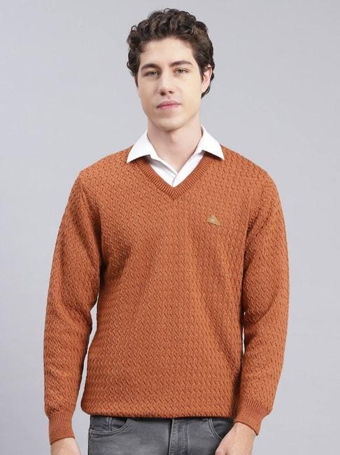 Monte Carlo Copper Regular Fit Self Pattern Sweater