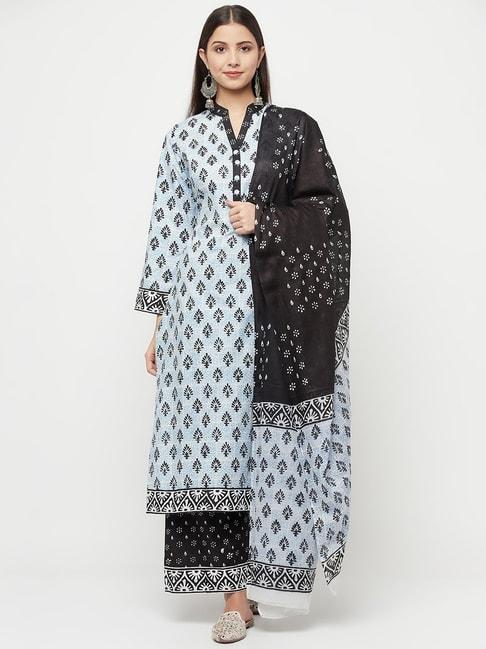 Safaa Blue & Black Printed Unstitched Dress Material