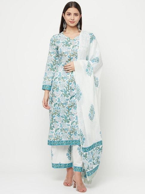 Safaa Blue & White Floral Print Unstitched Dress Material