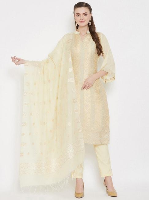 Safaa Beige Woven Pattern Unstitched Dress Material