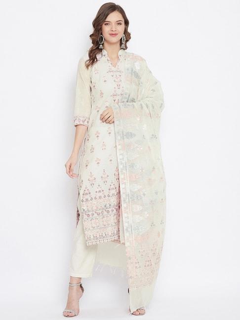 Safaa White Woven Pattern Unstitched Dress Material