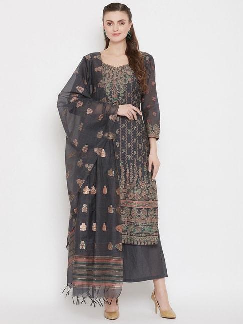 Safaa Grey Woven Pattern Unstitched Dress Material