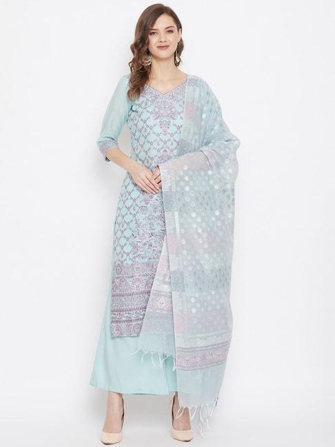 Safaa Blue Woven Pattern Unstitched Dress Material