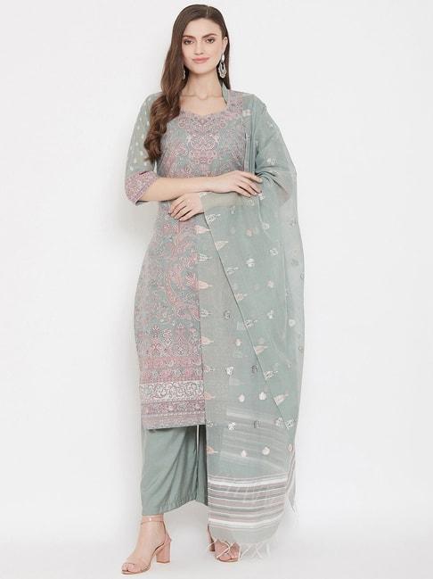 Safaa Green Woven Pattern Unstitched Dress Material