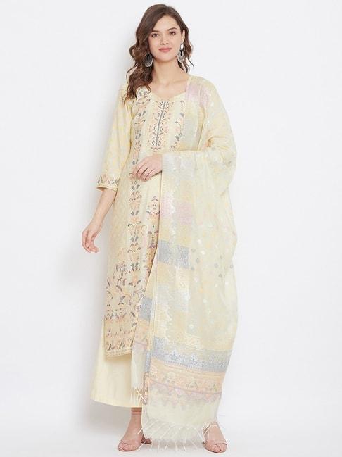 Safaa Yellow Woven Pattern Unstitched Dress Material