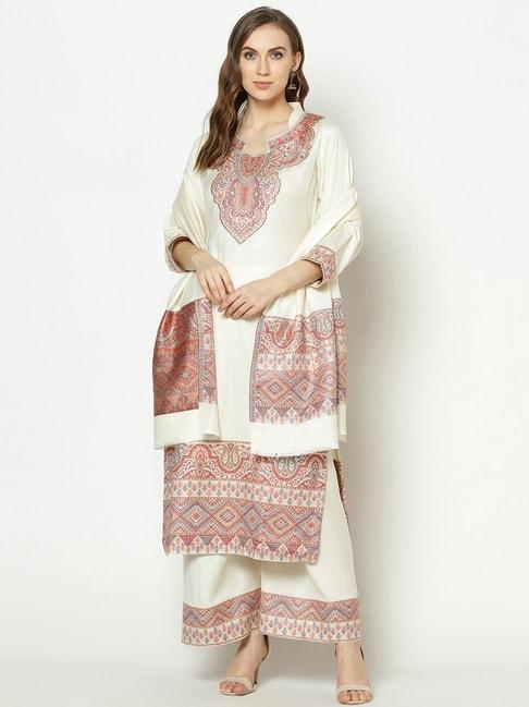 Safaa White Woven Pattern Unstitched Dress Material