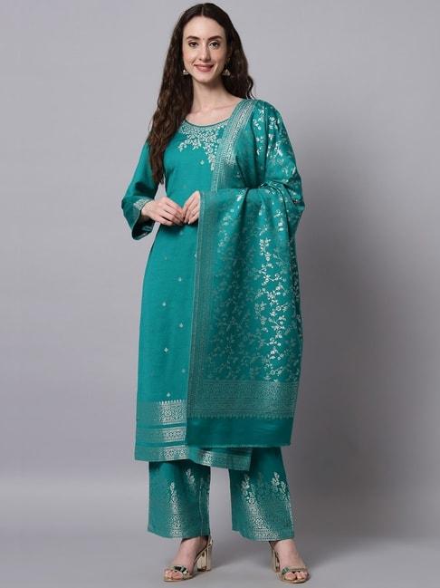 Safaa Green Woven Pattern Unstitched Dress Material
