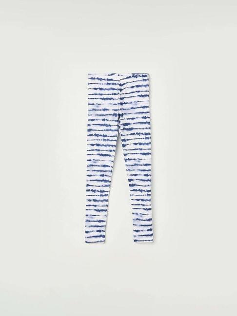 Fame Forever by Lifestyle Kids White & Blue Cotton Printed Leggings