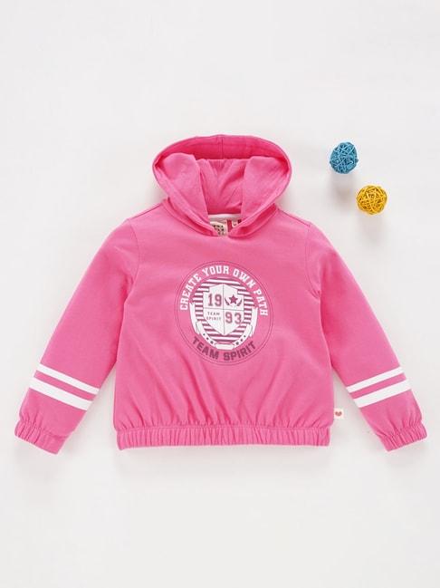 Ed-a-Mamma Kids Pink Printed Full Sleeves  Hoodie