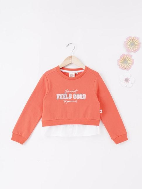 Ed-a-Mamma Kids Coral Embroidered Full Sleeves  Sweatshirt
