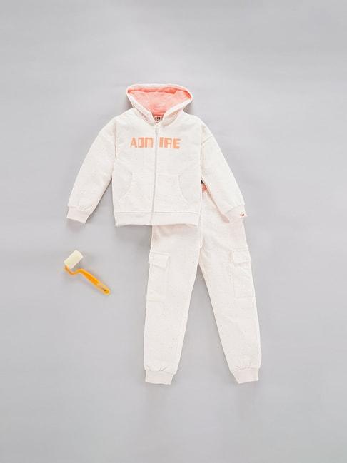 Ed-a-Mamma Kids White Printed Full Sleeves Hoodie with Joggers
