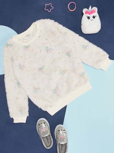 Pantaloons Junior Off-White Embroidered Full Sleeves Sweatshirt