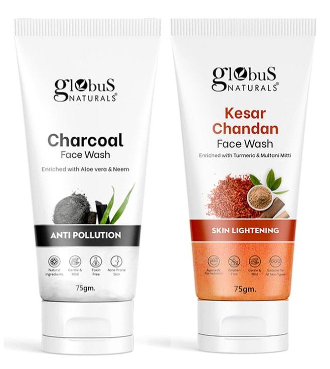 Globus Naturals Charcoal & Kesar Chandan Face Wash Combo