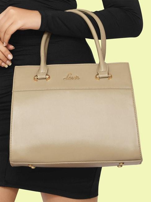 Lavie Beige Solid Medium Handbag