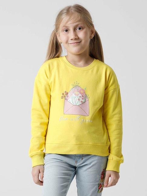 Kate & Oscar Kids Yellow Cotton Printed Full Sleeves Sweatshirt