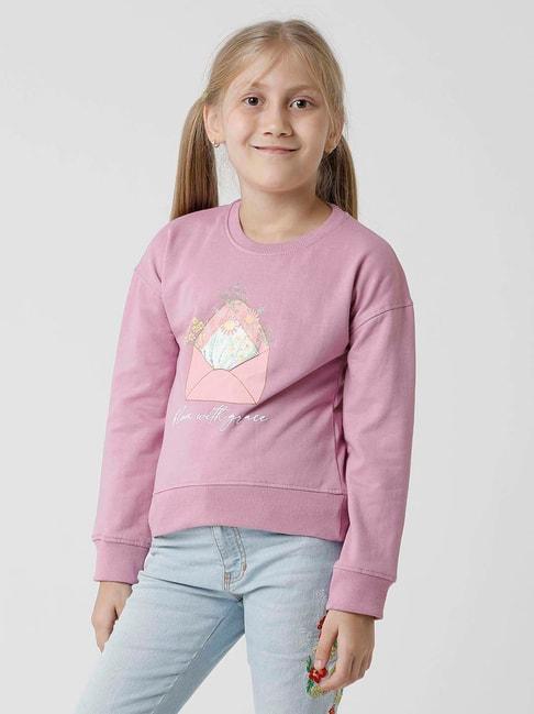 Kate & Oscar Kids Lilac Cotton Printed Full Sleeves Sweatshirt