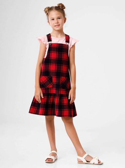 Kate & Oscar Kids Red & Black Cotton Chequered Dungaree