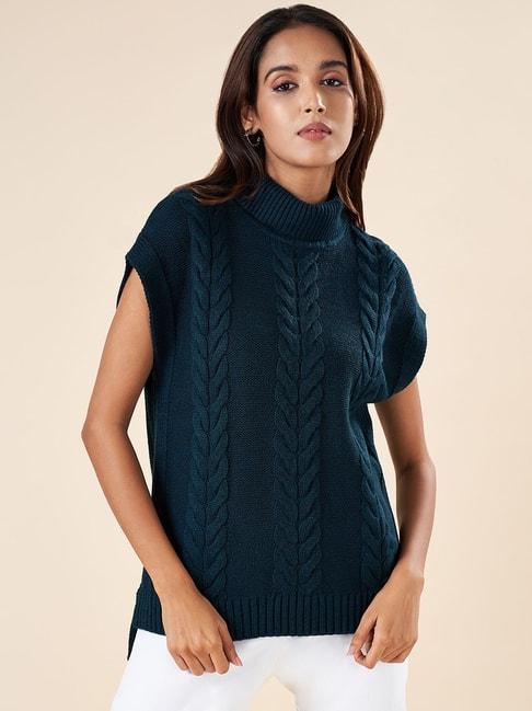 Akkriti by Pantaloons Blue Crochet Pattern Sweater