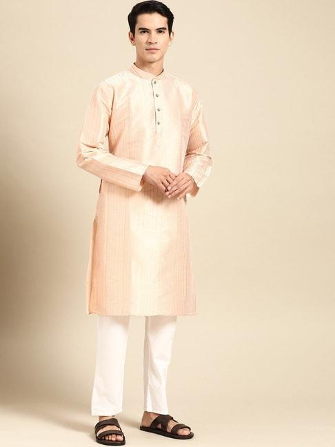 manq-pink-&-white-regular-fit-printed-kurta-bottom-set