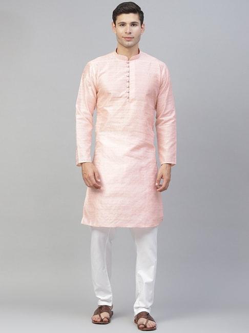 manq-pink-&-white-regular-fit-striped-kurta-bottom-set