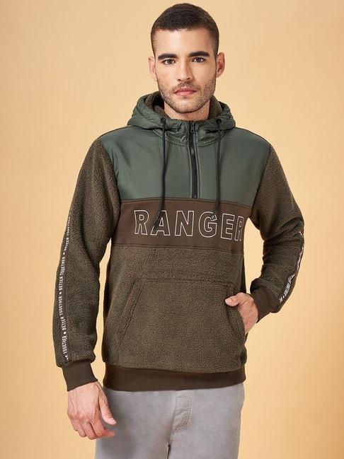 Urban Ranger by Pantaloons Olive Regular Fit Colour Block Hooded Jacket