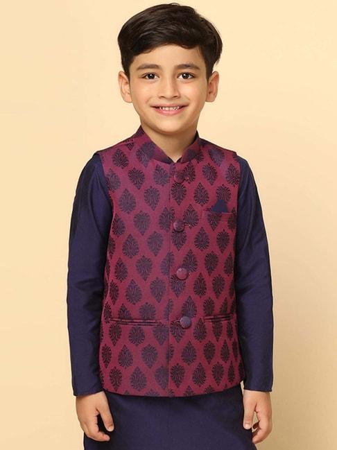 KISAH Kids Purple Embroidered Nehru Jacket