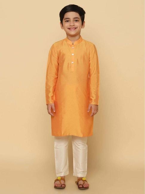 kisah-kids-orange-&-white-regular-fit-full-sleeves-kurta-set