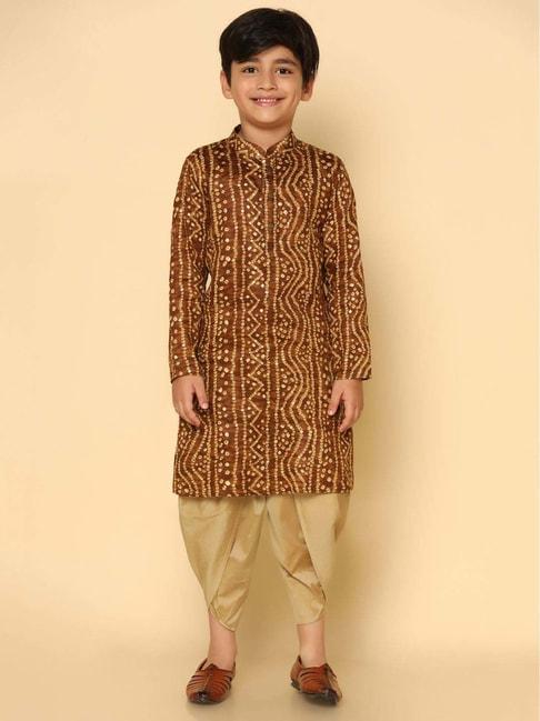 kisah-kids-brown-&-golden-printed-full-sleeves-kurta-set