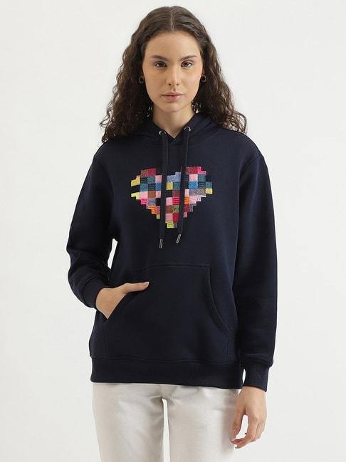 United Colors of Benetton Navy Embroidered Hoodie