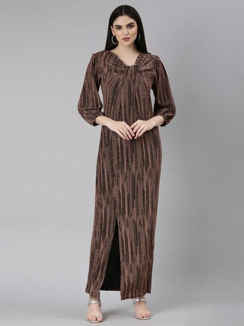 SHOWOFF Brown Knitted Regular Fit Maxi Dress