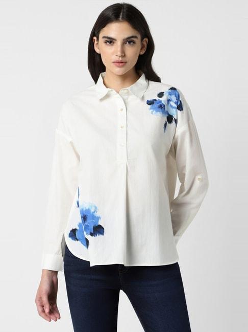 Van Heusen White Cotton Printed Shirt