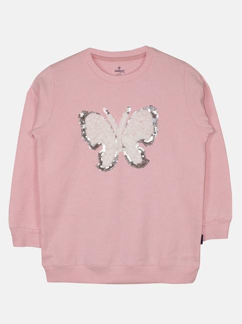 Kiddopanti Kids Baby Pink Applique Full Sleeves Sweatshirt