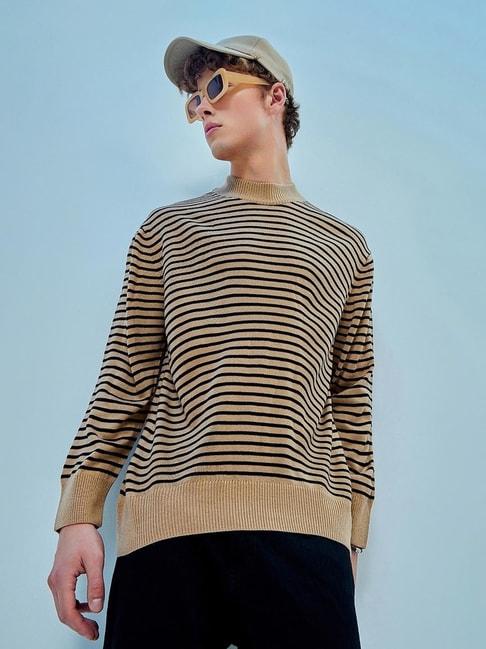 Bewakoof Brown Loose Fit Striped Oversized Sweater