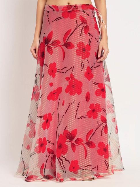 studiorasa White & Pink Organza Floral Print Skirt